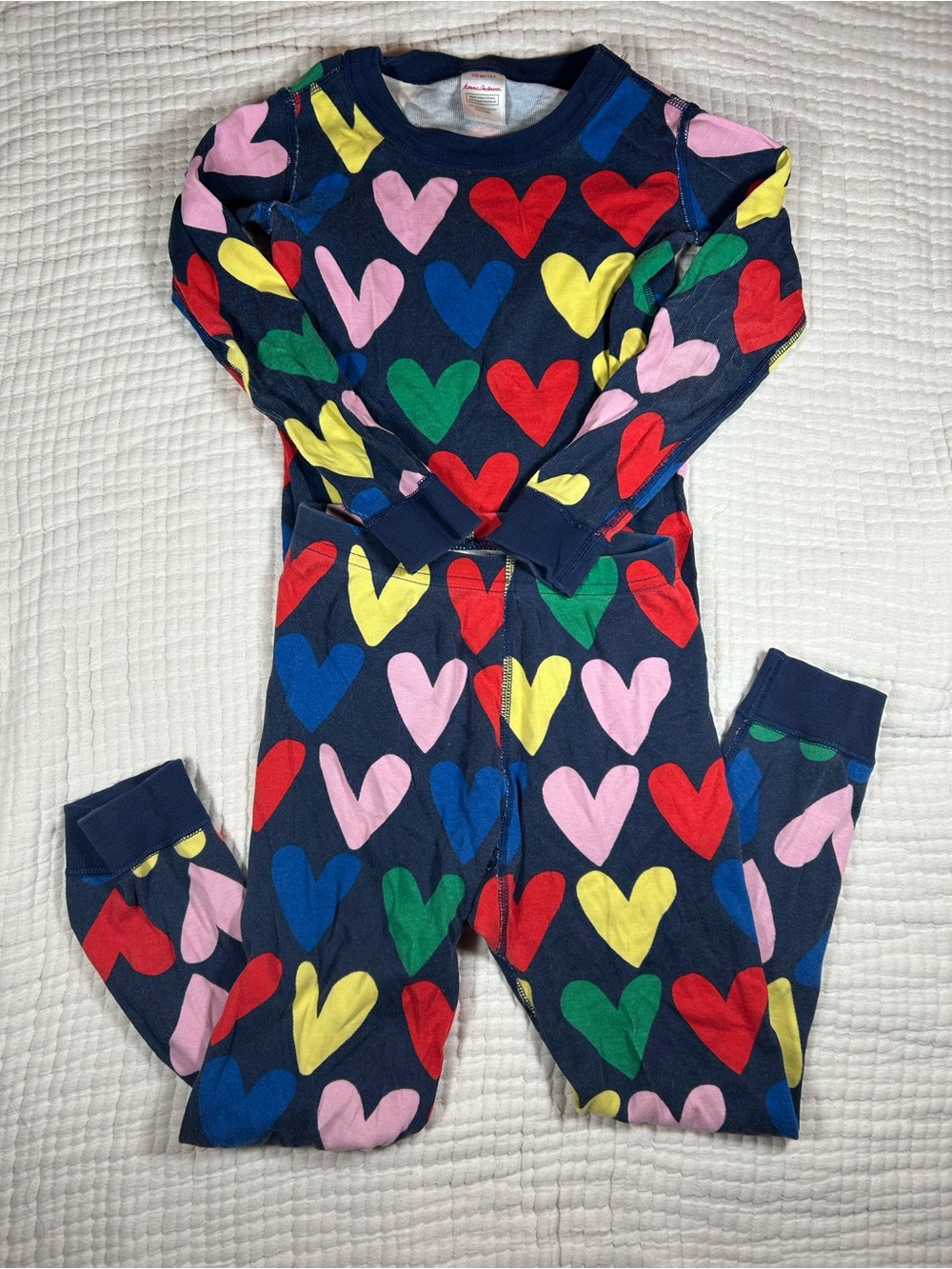 Hanna Andersson Navy Pajama Set with Multicolor Hearts